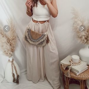 Vici Madison Woven Tie Overalls - Bone